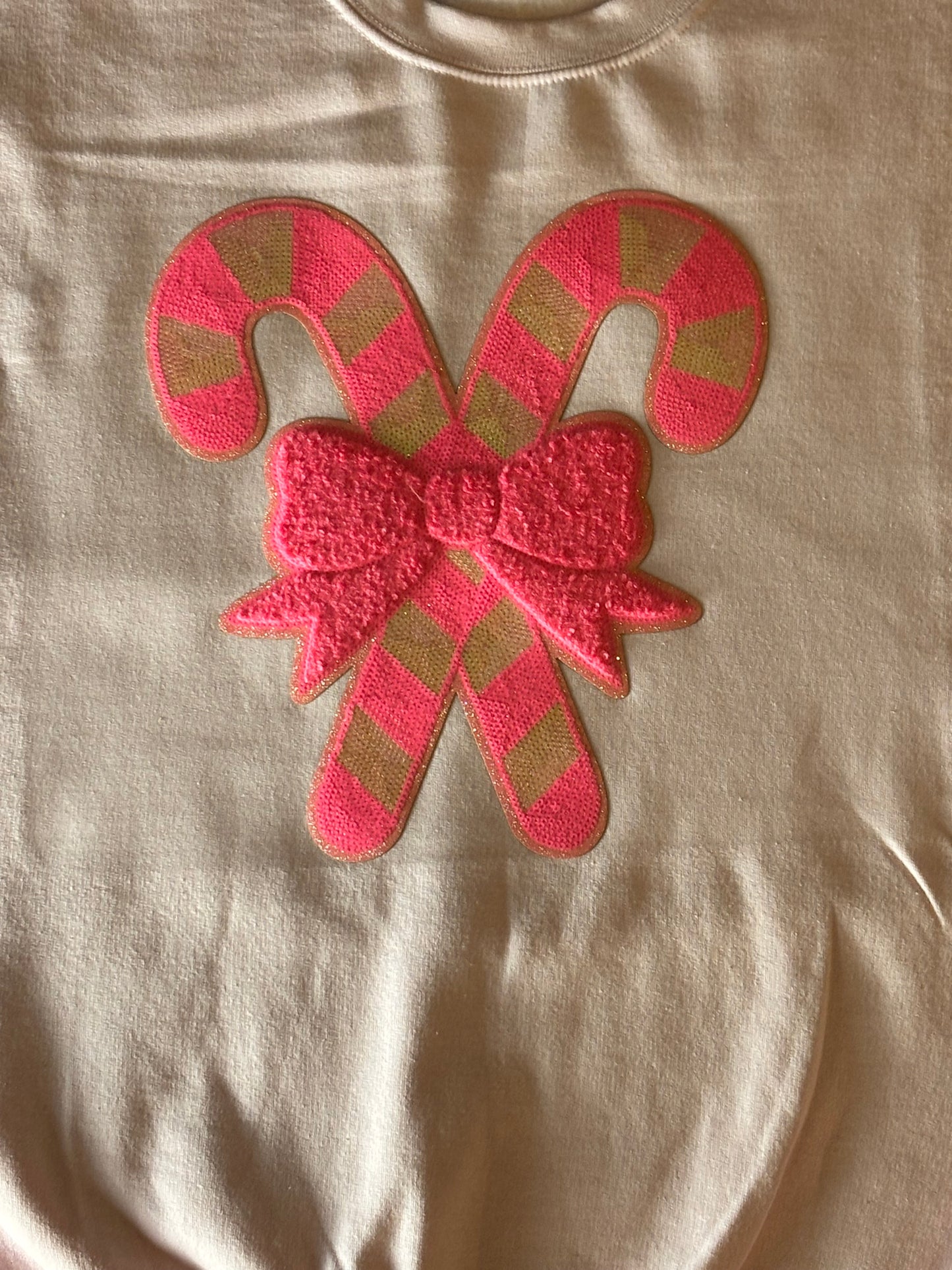 Hot Pink Candy Canes Bow Light Pink Crew Fleece