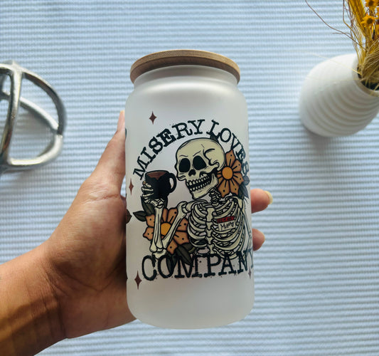 16 oz Frosted Glass Can - Misery Loves Company