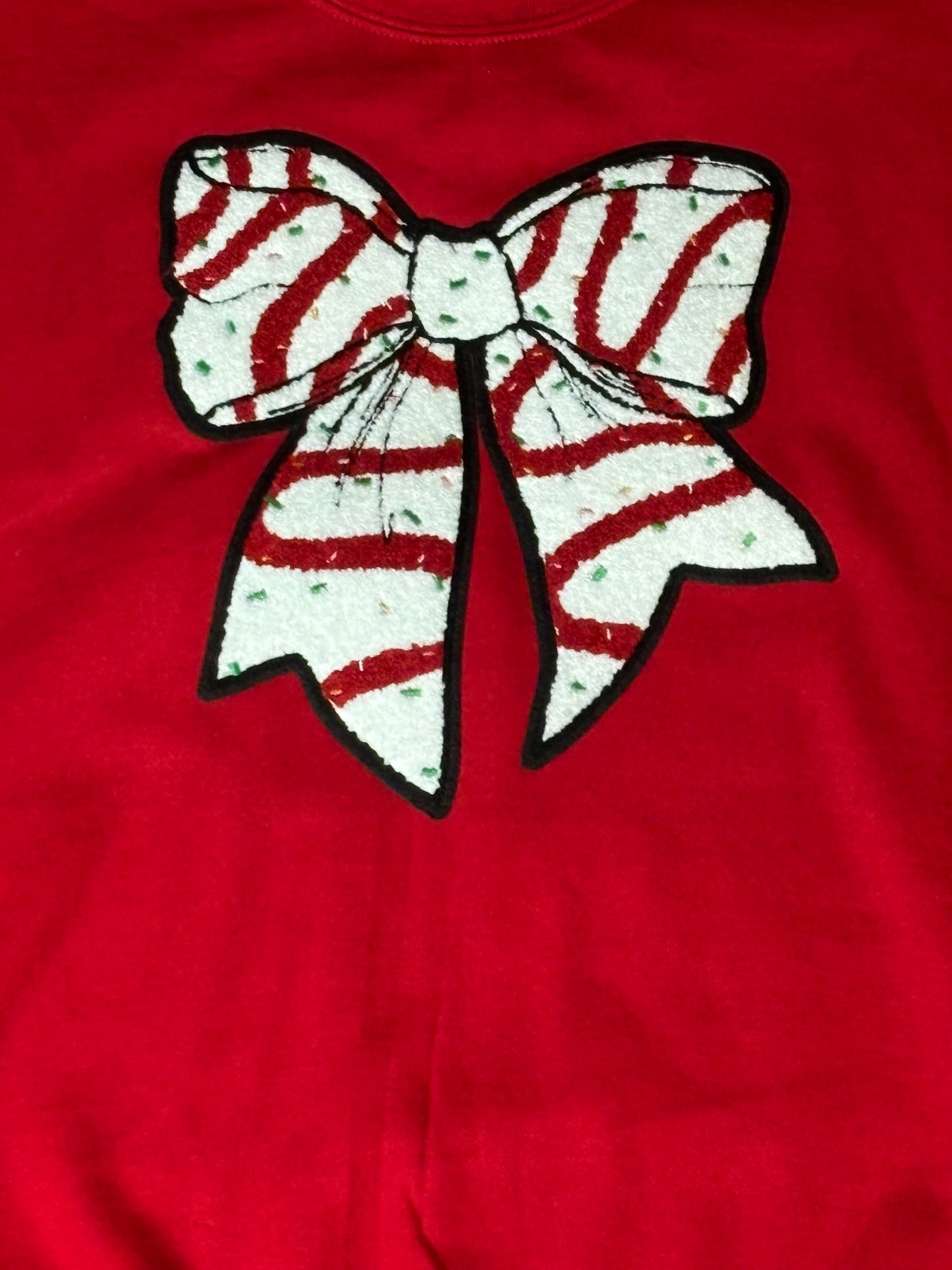 Christmas Cakes Bow Cherry Red Fleece Crew