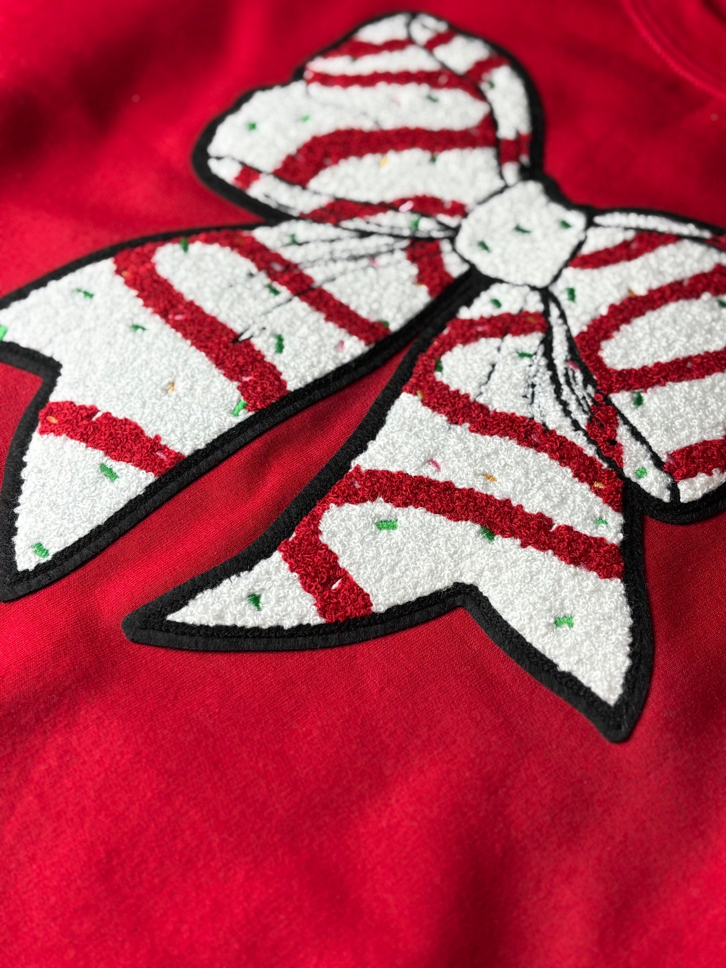 Christmas Cakes Bow Cherry Red Fleece Crew